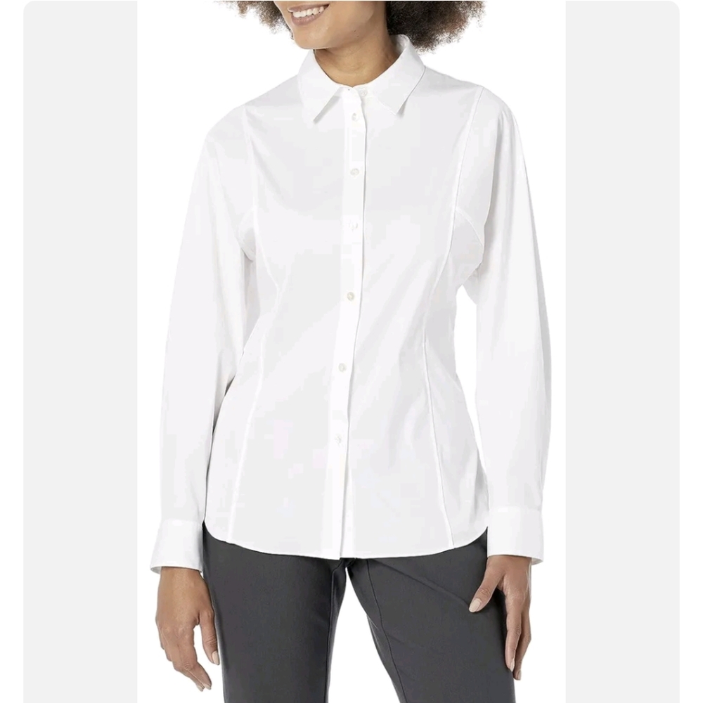 4. NWT THEORY SEAM CINCH COTTON BLEND SHIRT IN LUXE WHITE